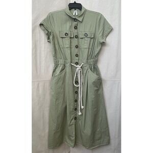 LIVE 4 TRUTH Button Front Midi Shirtdress XL Cotton Olive Green Utility Safari